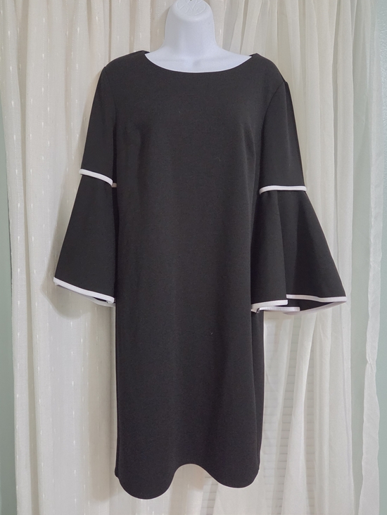 C Est. 1946 Dresses & Skirts - Elegant Black Midi Dress with White Trim and Bell Sleeves